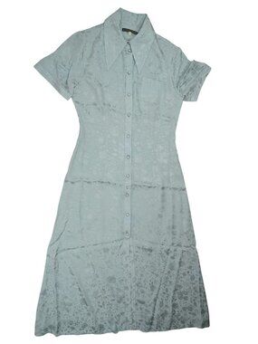 Alexa Chung Anna 2019 Floral-Jacquard Collared Button Up Midi Dress in Blue